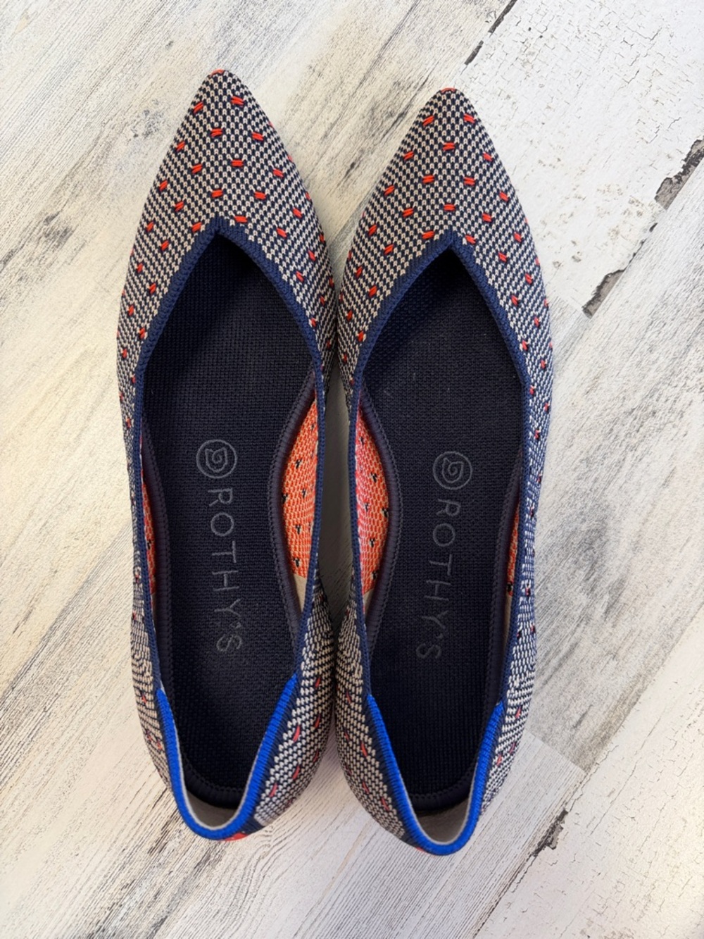 Rothy's Pointed Knit Flats in Navy and Red Dot - Picture 3 of 3